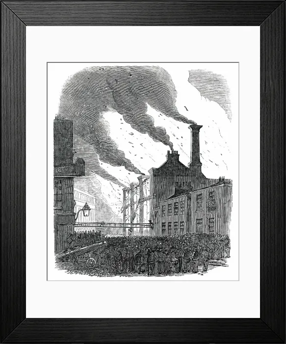 Framed Print : Great Fire in Guildford-Street, Belvidere-Road, 1850. Creator: Unknown Framed Print : Great Fire in Guildford-Street, Belvidere-Road, 1850. Creator: Unknown