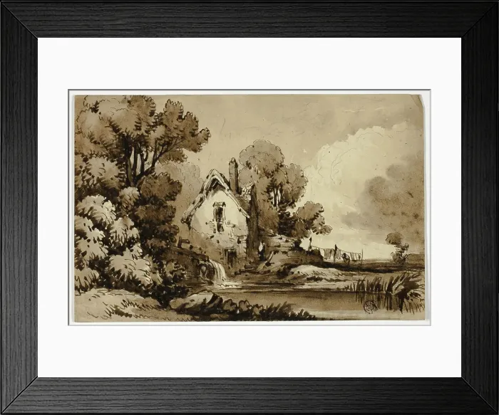 Framed Print : Watermill Beside Stream, with Clothes on Line, n.d. Creator: James Robertson Framed Print : Watermill Beside Stream, with Clothes on Line, n.d. Creator: James Robertson