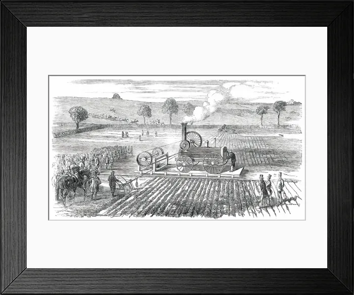Framed Print : Ploughing by Steam - Trial at Grimsthorpe, by Lord Willoughby d'Eresby, 1850. Creator: Unknown Framed Print : Ploughing by Steam - Trial at Grimsthorpe, by Lord Willoughby d'Eresby, 1850. Creator: Unknown
