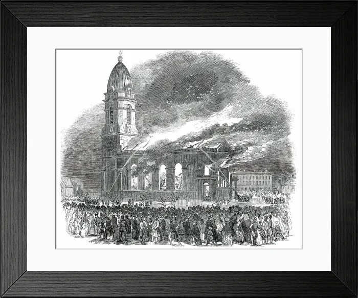 Framed Print : Fire in All Saints Church, at Manchester, 1850. Creator: Unknown Framed Print : Fire in All Saints Church, at Manchester, 1850. Creator: Unknown