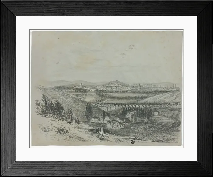 Framed Print : Panoramic View of a Railroad Bridge and City, n.d. Creator: Unknown Framed Print : Panoramic View of a Railroad Bridge and City, n.d. Creator: Unknown