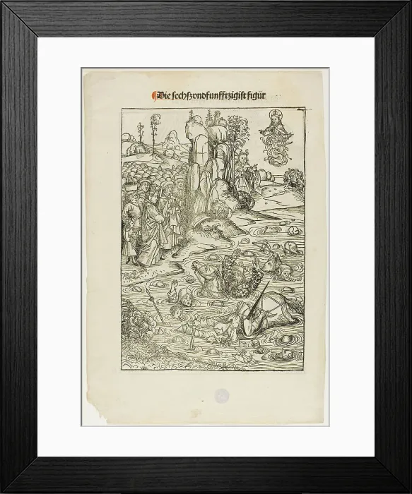 Framed Print : Pharoah and His Host Perishing in the Red Sea (verso); The Freeing of King Joachim... 1491. Creator: Michael Wolgemut Framed Print : Pharoah and His Host Perishing in the Red Sea (verso); The Freeing of King Joachim... 1491. Creator: Michael Wolgemut