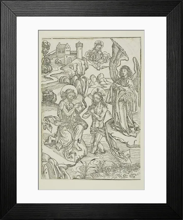 Framed Print : The Baptism of Christ (verso); The Circumcision of Christ (recto), pages 34 and 33... 1491. Creator: Michael Wolgemut