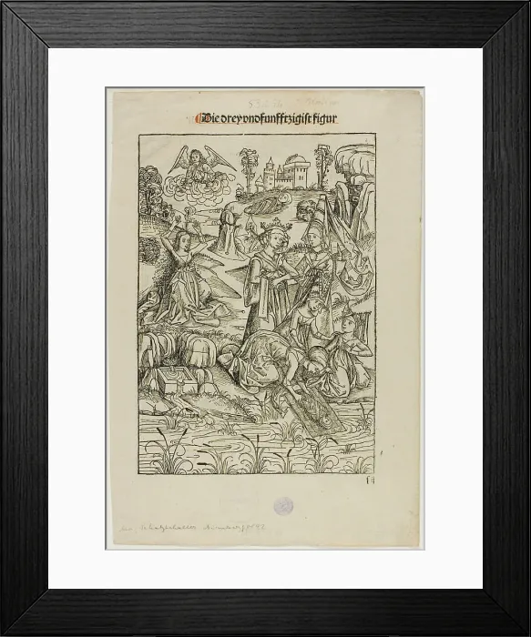 Framed Print : Moses Found by Pharaoh's Daughter (recto) and Judas's Betrayal (verso), pages 53... 1491. Creator: Michael Wolgemut Framed Print : Moses Found by Pharaoh's Daughter (recto) and Judas's Betrayal (verso), pages 53... 1491. Creator: Michael Wolgemut