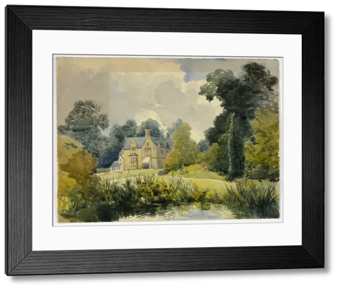 Framed Print : Manor House Seen from Pond, 1800-1899. Creator: Unknown Framed Print : Manor House Seen from Pond, 1800-1899. Creator: Unknown