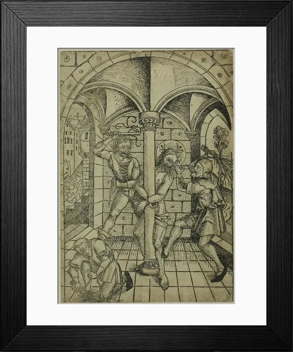 Framed Print : The Scourging of Christ (verso); The Israelites Enslaved in Egypt (recto), pages 70... 1491. Creator: Michael Wolgemut
