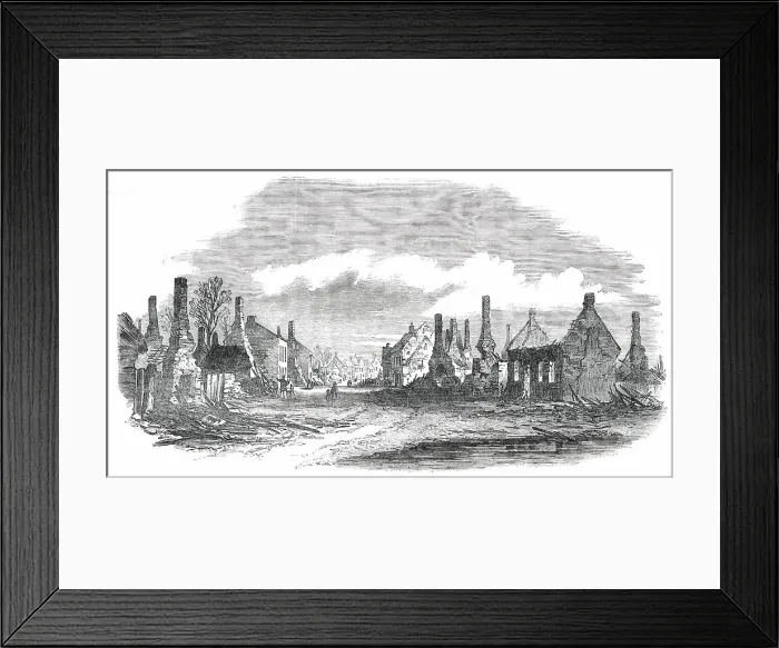 Framed Print : Scene of the Fire at Cottenham - sketched from Lambs Corner, 1850. Creator: Unknown Framed Print : Scene of the Fire at Cottenham - sketched from Lambs Corner, 1850. Creator: Unknown