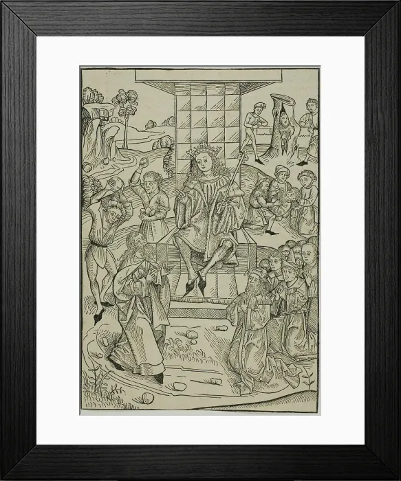 Framed Print : The Stoning of Zacharias and Isaias, page 9 from the Treasury (Schatzbehalter), 1491. Creator: Michael Wolgemut