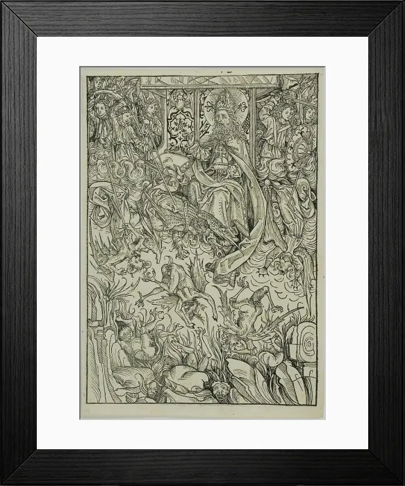 Framed Print : The Fall of Lucifer and the Rebel Angels (verso); The Gathering of the Angels (recto)... 1491. Creator: Michael Wolgemut Framed Print : The Fall of Lucifer and the Rebel Angels (verso); The Gathering of the Angels (recto)... 1491. Creator: Michael Wolgemut