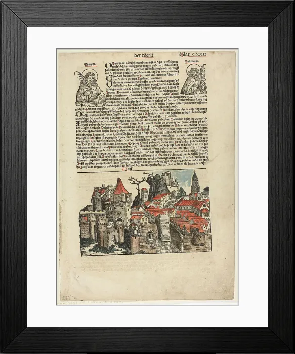 Framed Print : Geneva from Schedel Weltchronik (Schedel's World History), Plate 22 from Woodcuts... 1929. Creator: Michael Wolgemut Framed Print : Geneva from Schedel Weltchronik (Schedel's World History), Plate 22 from Woodcuts... 1929. Creator: Michael Wolgemut
