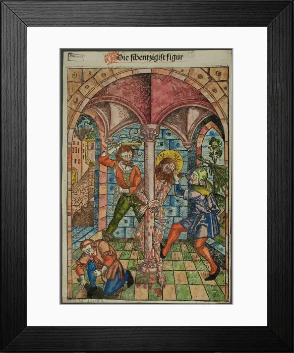 Framed Print : The Scourging of Christ (verso), and The Israelites Enslaved in Egypt (recto), from... 1929. Creator: Michael Wolgemut Framed Print : The Scourging of Christ (verso), and The Israelites Enslaved in Egypt (recto), from... 1929. Creator: Michael Wolgemut