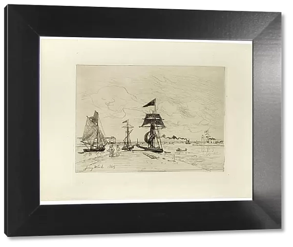 Pier at the Port of Honfleur, 1865. Creator: Johan Barthold Jongkind