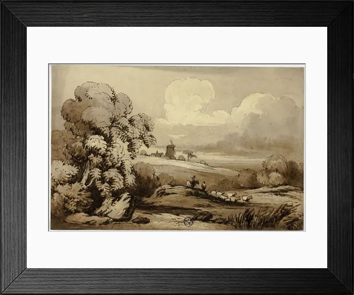 Framed Print : Rolling Hills with Windmill and Sheep, n.d. Creator: James Robertson Framed Print : Rolling Hills with Windmill and Sheep, n.d. Creator: James Robertson