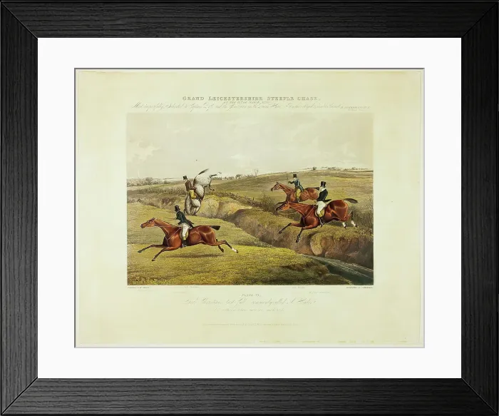Framed Print : Dick Christian's Last Fall, from Grand Leicestershire Steeplechase, published 1830. Creator: Charles Bentley Framed Print : Dick Christian's Last Fall, from Grand Leicestershire Steeplechase, published 1830. Creator: Charles Bentley