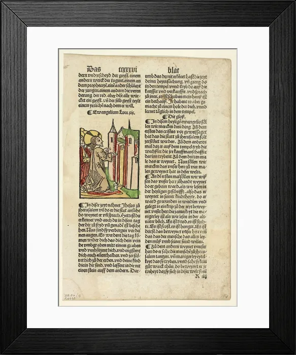 Framed Print : Jesus Foretelling the Destruction of Jerusalem from Spiegel menschlicher Behältnis... 1929. Creators: Unknown, Johann Schönsperger the Elder, Wilhelm Ludwig Schreiber Framed Print : Jesus Foretelling the Destruction of Jerusalem from Spiegel menschlicher Behältnis... 1929. Creators: Unknown, Johann Schönsperger the Elder, Wilhelm Ludwig Schreiber