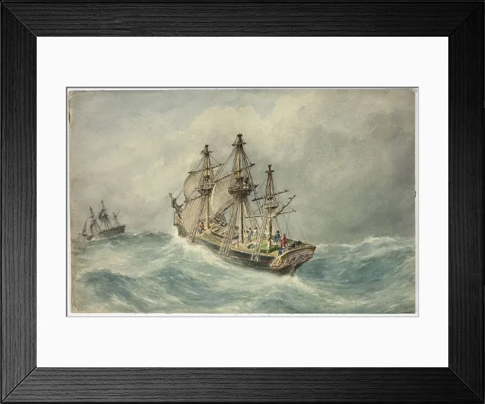 Framed Print : Two Three-Mast Ships on Stormy Sea, 1800-1899. Creator: Unknown Framed Print : Two Three-Mast Ships on Stormy Sea, 1800-1899. Creator: Unknown