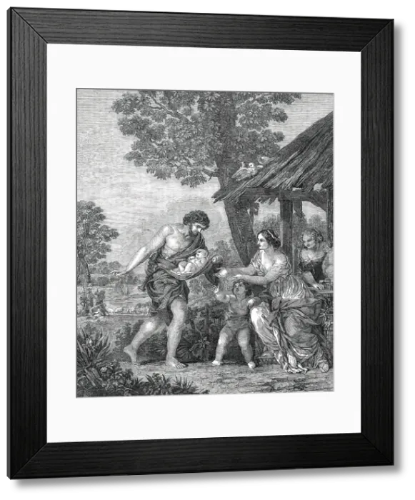 Framed Print : The Finding of Romulus and Remus - from the picture by Pietro da Cortona, 1850. Creator: Unknown Framed Print : The Finding of Romulus and Remus - from the picture by Pietro da Cortona, 1850. Creator: Unknown