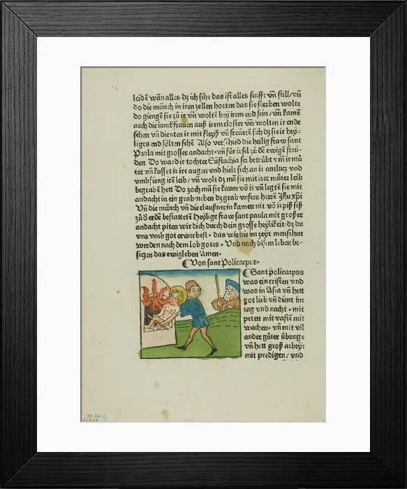Framed Print : Saint Policarpus from Lives of the Heiligenleben, Sommerteil (Saints, Summertime)... 1929. Creators: Unknown, Johannes Baemler, Jacobus de Voragine, Wilhelm Ludwig Schreiber Framed Print : Saint Policarpus from Lives of the Heiligenleben, Sommerteil (Saints, Summertime)... 1929. Creators: Unknown, Johannes Baemler, Jacobus de Voragine, Wilhelm Ludwig Schreiber
