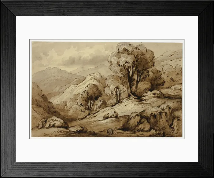 Framed Print : Mountainous Landscape with Two Figures in Foreground, n.d. Creator: James Robertson Framed Print : Mountainous Landscape with Two Figures in Foreground, n.d. Creator: James Robertson