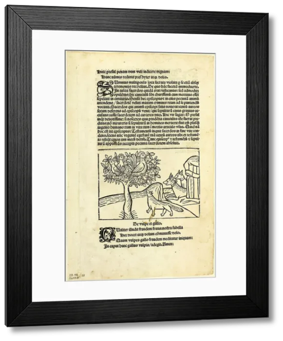 Framed Print : The Fox and the Rooster from Fabulae et Vita (Fables and Life), Plate 25 from Woodcuts... 1929. Creators: Unknown, Michael Furter, Wilhelm Ludwig Schreiber Framed Print : The Fox and the Rooster from Fabulae et Vita (Fables and Life), Plate 25 from Woodcuts... 1929. Creators: Unknown, Michael Furter, Wilhelm Ludwig Schreiber