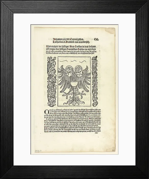 Framed Print : Holy Roman Empire Coat of Arms with Cologne Coat of Arms from Koelner Chronik... 1929. Creators: Unknown, Johann Koelhoff the Younger, Wilhelm Ludwig Schreiber Framed Print : Holy Roman Empire Coat of Arms with Cologne Coat of Arms from Koelner Chronik... 1929. Creators: Unknown, Johann Koelhoff the Younger, Wilhelm Ludwig Schreiber