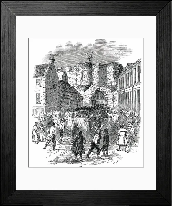 Framed Print : Scene at the Castle Gate, Lincoln, 1850. Creator: Unknown Framed Print : Scene at the Castle Gate, Lincoln, 1850. Creator: Unknown