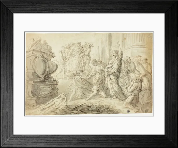 Framed Print : Raising of Lazarus (recto); Travelers with Cart Outside Inn (verso), 1700 / 99. Creator: Unknown Framed Print : Raising of Lazarus (recto); Travelers with Cart Outside Inn (verso), 1700 / 99. Creator: Unknown