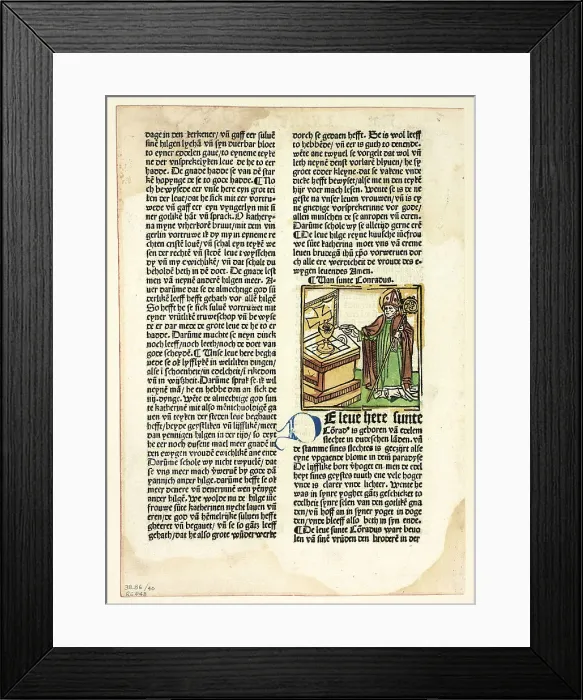 Framed Print : Saint Conrad from Der Heiligen Leben, Winterteil (Lives of the Saints... 1487...assembled 1929. Creators: Unknown, Simon Koch, Jacobus de Voragine, Wilhelm Ludwig Schreiber)