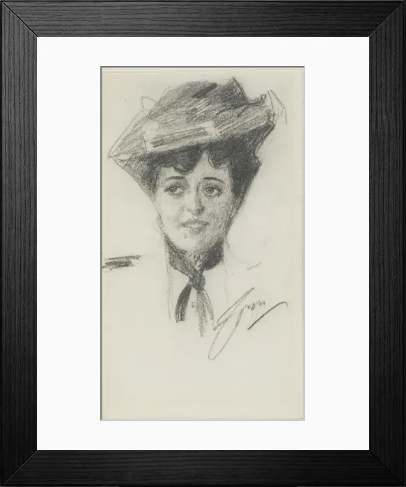 Framed Print : Head of a Young Woman Wearing a Hat, n.d. Creator: Anders Leonard Zorn Framed Print : Head of a Young Woman Wearing a Hat, n.d. Creator: Anders Leonard Zorn