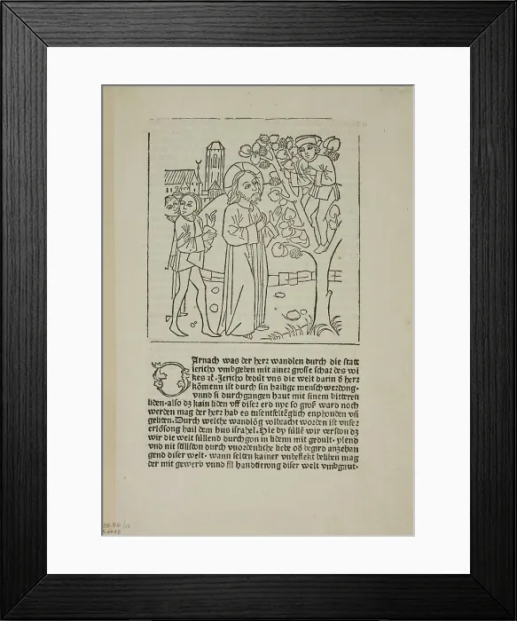 Framed Print : Jesus Calling Zacchaeus from Geistliche Auslegung des Lebens Jesu...c. 1485...assembled 1929. Creators: Unknown, Johann Zainer, Wilhelm Ludwig Schreiber Framed Print : Jesus Calling Zacchaeus from Geistliche Auslegung des Lebens Jesu...c. 1485...assembled 1929. Creators: Unknown, Johann Zainer, Wilhelm Ludwig Schreiber