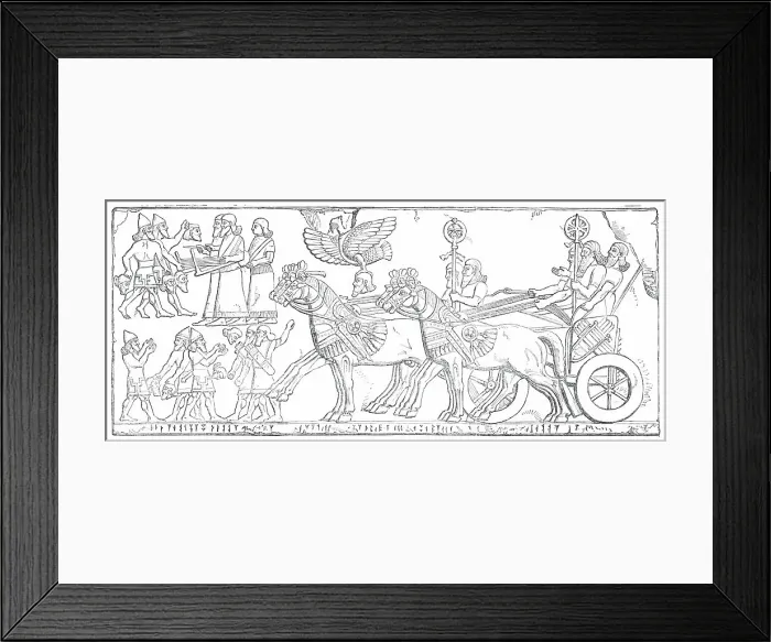 Framed Print : Nimroud Sculptures...Triumphal Return of the King to his Camp, 1850. Creator: Unknown Framed Print : Nimroud Sculptures...Triumphal Return of the King to his Camp, 1850. Creator: Unknown