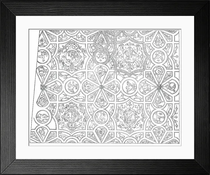 Framed Print : Elizabethan Ceiling at the Red Lion Inn, Barnstaple - drawn by Mr. H. H. Sharland, 1850. Creator: Unknown Framed Print : Elizabethan Ceiling at the Red Lion Inn, Barnstaple - drawn by Mr. H. H. Sharland, 1850. Creator: Unknown