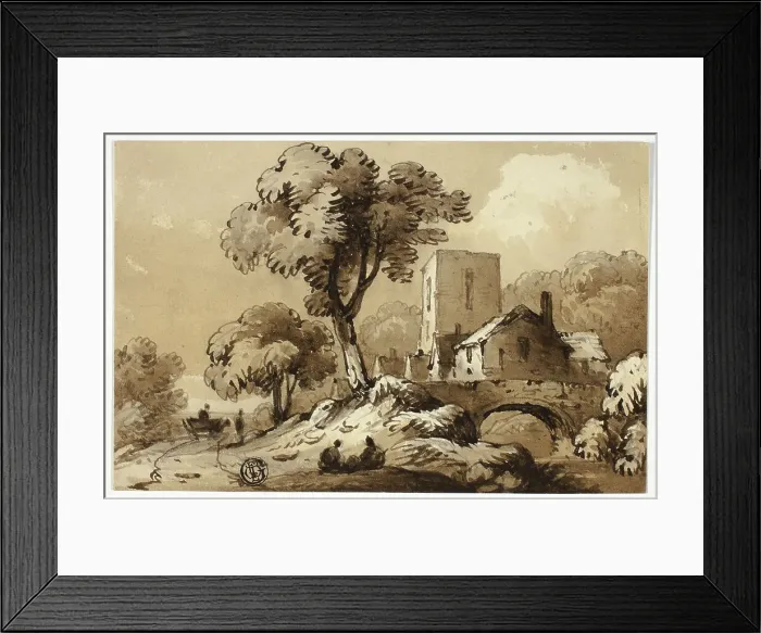 Framed Print : Wagon Passing Group of Houses Beside Stream, n.d. Creator: James Robertson Framed Print : Wagon Passing Group of Houses Beside Stream, n.d. Creator: James Robertson