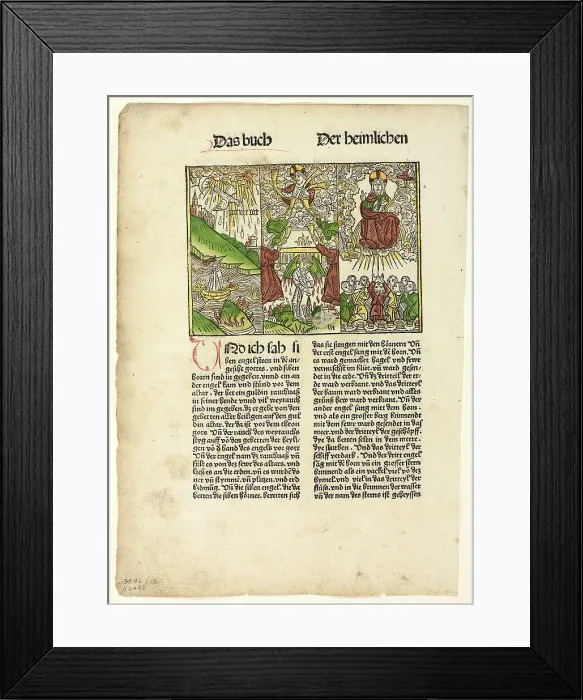 Framed Print : Book of Revelation (Seven Trumpets) from The Bible (also called the...1485...assembled 1929. Creators: Unknown, Johann Reinhard Grüninger, Wilhelm Ludwig Schreiber) Framed Print : Book of Revelation (Seven Trumpets) from The Bible (also called the...1485...assembled 1929. Creators: Unknown, Johann Reinhard Grüninger, Wilhelm Ludwig Schreiber)