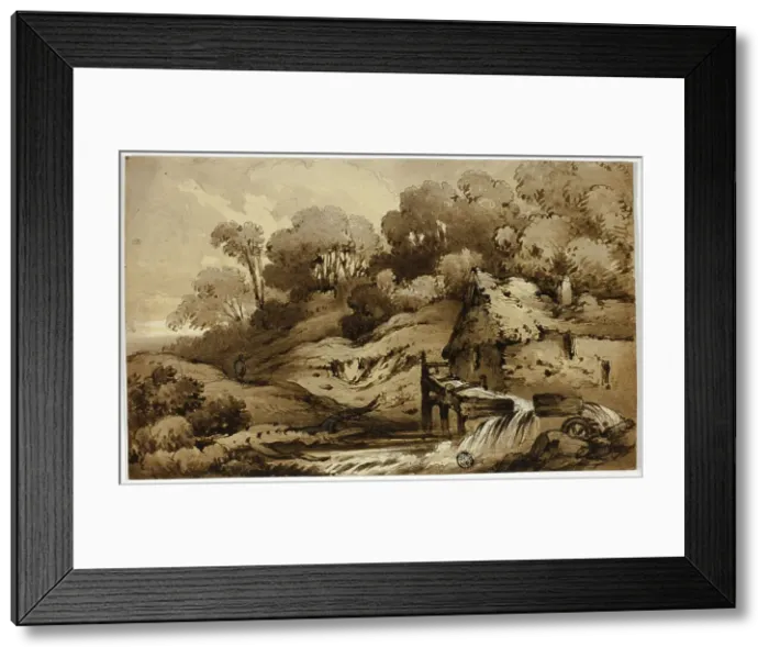 Framed Print : Wooded Landscape with Watermill beside Stream, n.d. Creator: James Robertson Framed Print : Wooded Landscape with Watermill beside Stream, n.d. Creator: James Robertson