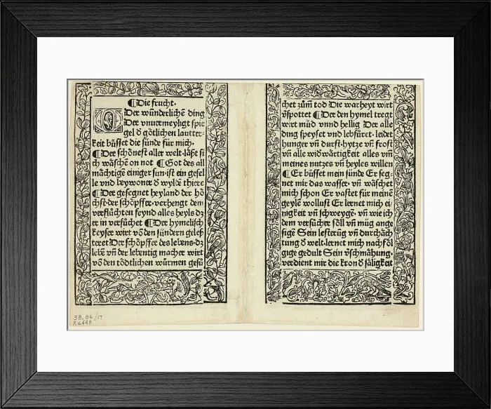 Framed Print : Devotional passages with ornamental borders from Andächtig...1493...assembled 1929. Creators: Unknown, Konrad Dinckmut, Bertold of Regensburg, Wilhelm Ludwig Schreiber Framed Print : Devotional passages with ornamental borders from Andächtig...1493...assembled 1929. Creators: Unknown, Konrad Dinckmut, Bertold of Regensburg, Wilhelm Ludwig Schreiber