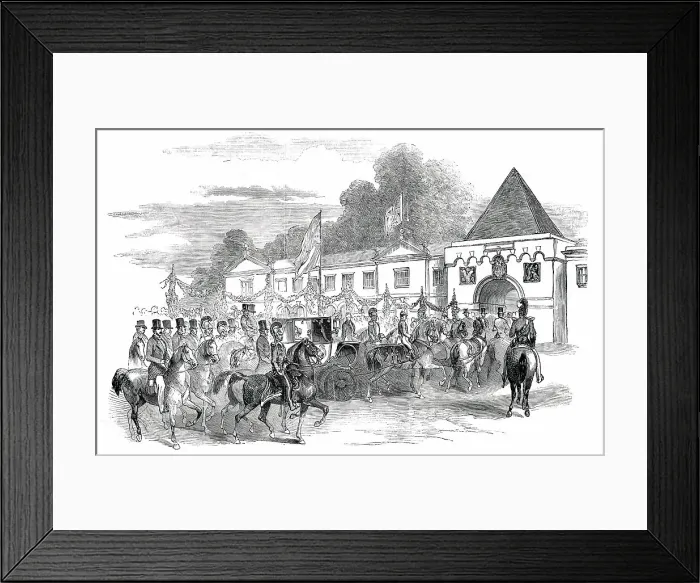 Framed Print : Arrival of the Queen at the Lodge, Castle Howard, 1850. Creator: Unknown Framed Print : Arrival of the Queen at the Lodge, Castle Howard, 1850. Creator: Unknown
