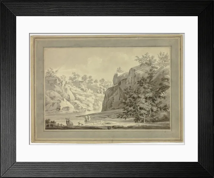 Framed Print : River Landscape with Cows and Dog in Foreground, n.d. Creator: Unknown Framed Print : River Landscape with Cows and Dog in Foreground, n.d. Creator: Unknown