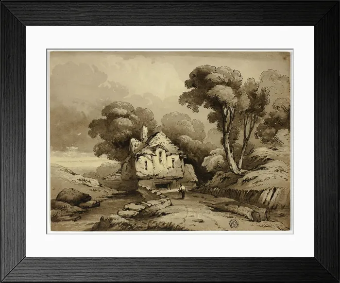 Framed Print : Cottage Beside Winding Road in Wooded Landscape, n.d. Creator: James Robertson Framed Print : Cottage Beside Winding Road in Wooded Landscape, n.d. Creator: James Robertson