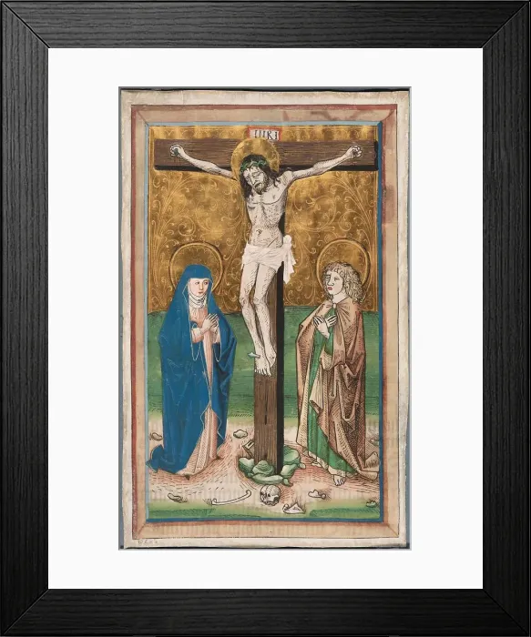 Framed Print : Crucifixion with the Virgin Mary and Saint John (recto); Saint Sebald with the Donors... c1485-90. Creator: Unknown Framed Print : Crucifixion with the Virgin Mary and Saint John (recto); Saint Sebald with the Donors... c1485-90. Creator: Unknown