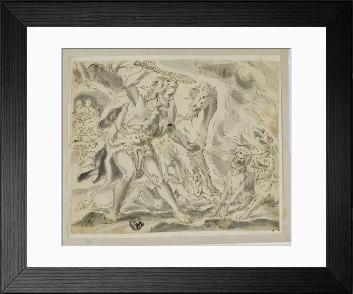Framed Print : Hercules, Cerberus and the Mares of Diomedes, n.d. Creator: Unknown Framed Print : Hercules, Cerberus and the Mares of Diomedes, n.d. Creator: Unknown