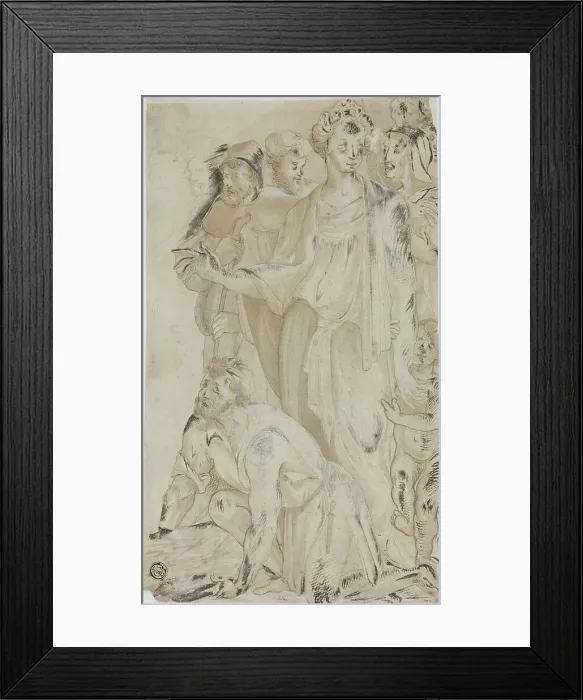 Framed Print : Woman and Nude Young Boy Surrounded by Figures, n.d. Creator: Unknown Framed Print : Woman and Nude Young Boy Surrounded by Figures, n.d. Creator: Unknown