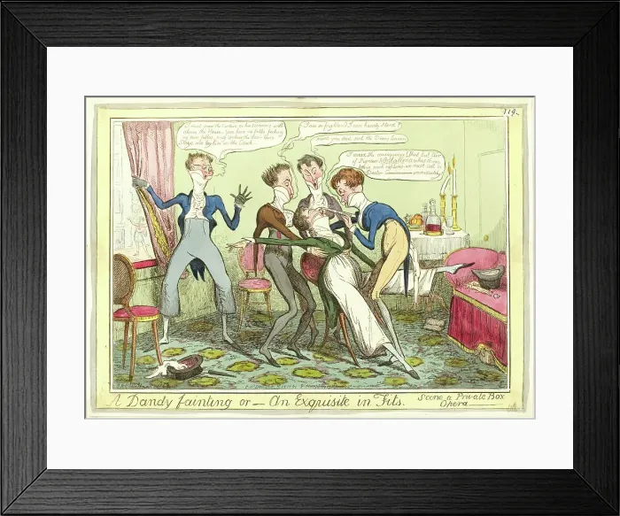 Framed Print : A Dandy Fainting, published December 11, 1818. Creator: Isaac Robert Cruikshank Framed Print : A Dandy Fainting, published December 11, 1818. Creator: Isaac Robert Cruikshank