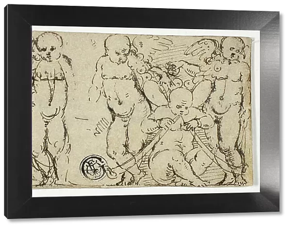 Two Decorative Groups of Putti with Trumpets and Fruit, n.d. Creator: Unknown