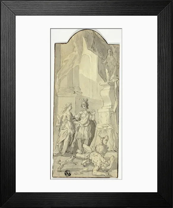 Framed Print : Warrior Conversing with Lady in Banquet, with Dead Man at Their Feet, n.d. Creator: Unknown Framed Print : Warrior Conversing with Lady in Banquet, with Dead Man at Their Feet, n.d. Creator: Unknown