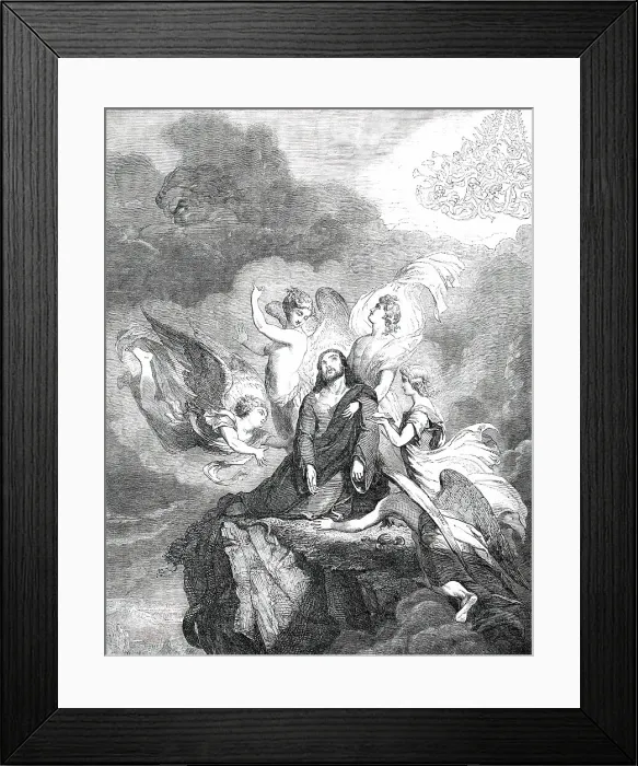 Framed Print : Our Saviour after the Temptation - painted by Sir George Hayter, M. A. S. L. 1850. Creator: Unknown Framed Print : Our Saviour after the Temptation - painted by Sir George Hayter, M. A. S. L. 1850. Creator: Unknown