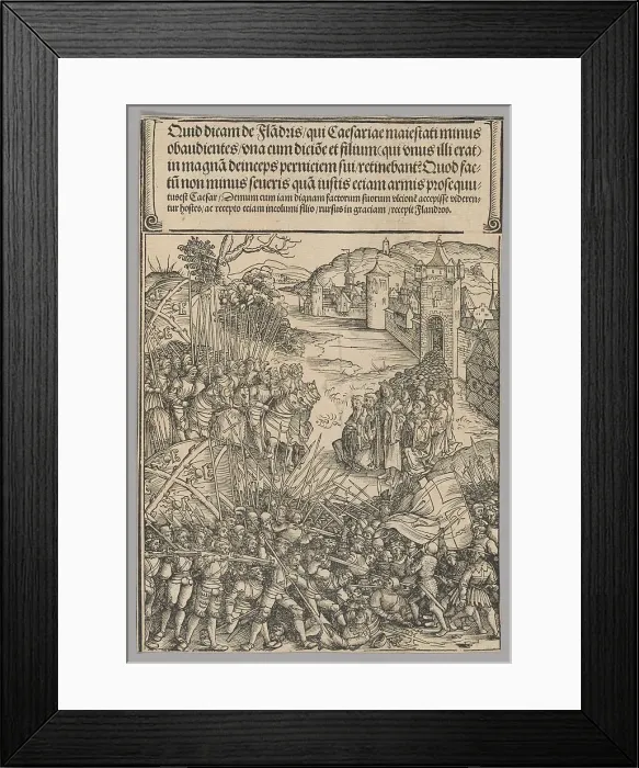 Framed Print : Flemish Rebellion, plate 7 from Historical Scenes from the Life of Emperor...printed c. 1520. Creator: Wolf Traut Framed Print : Flemish Rebellion, plate 7 from Historical Scenes from the Life of Emperor...printed c. 1520. Creator: Wolf Traut