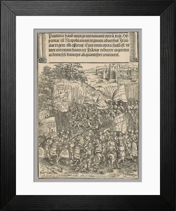 Framed Print : Conquest of Naples, plate 17 from Historical Scenes from the Life of Emperor... printed c. 1520. Creator: Wolf Traut Framed Print : Conquest of Naples, plate 17 from Historical Scenes from the Life of Emperor... printed c. 1520. Creator: Wolf Traut