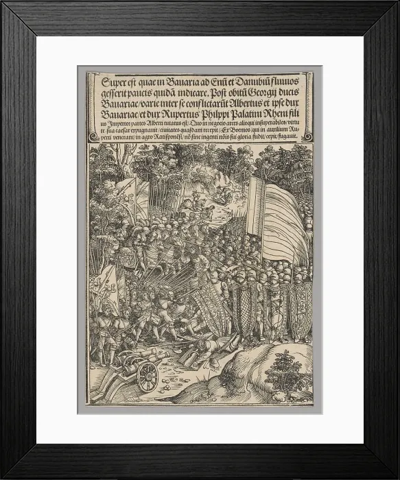 Framed Print : Bavarian War, plate 18 from Historical Scenes from the Life of Emperor... printed c. 1520. Creator: Wolf Traut Framed Print : Bavarian War, plate 18 from Historical Scenes from the Life of Emperor... printed c. 1520. Creator: Wolf Traut