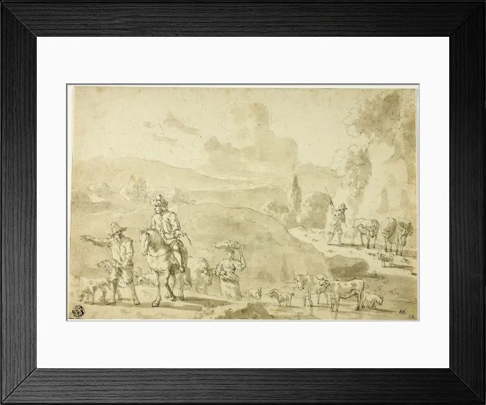Framed Print : Cows, Sheep, Goats Being Herded, Herdsman Giving Directions to Traveler on Horseback, n.d. Creator: Abraham Jansz Begeyn Framed Print : Cows, Sheep, Goats Being Herded, Herdsman Giving Directions to Traveler on Horseback, n.d. Creator: Abraham Jansz Begeyn